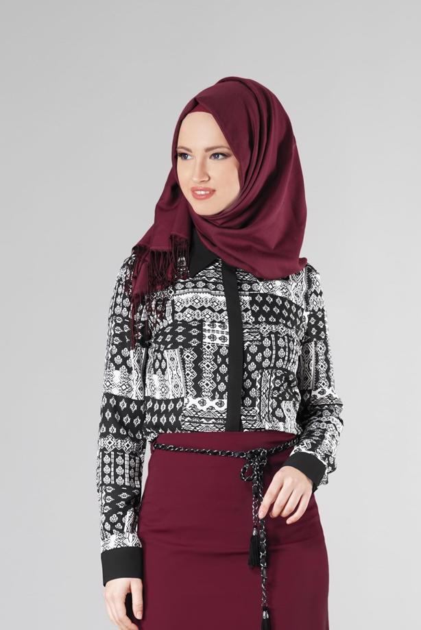 Hijab clothing BLACK PATTERNED BLOUSE 4076  - TRENDTESETTÜR