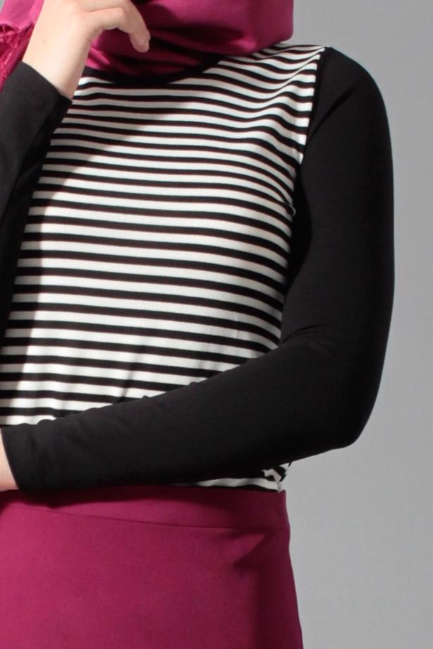 Hijab clothing CREAM STRIPPED BLOUSE 4083 - TRENDTESETTÜR