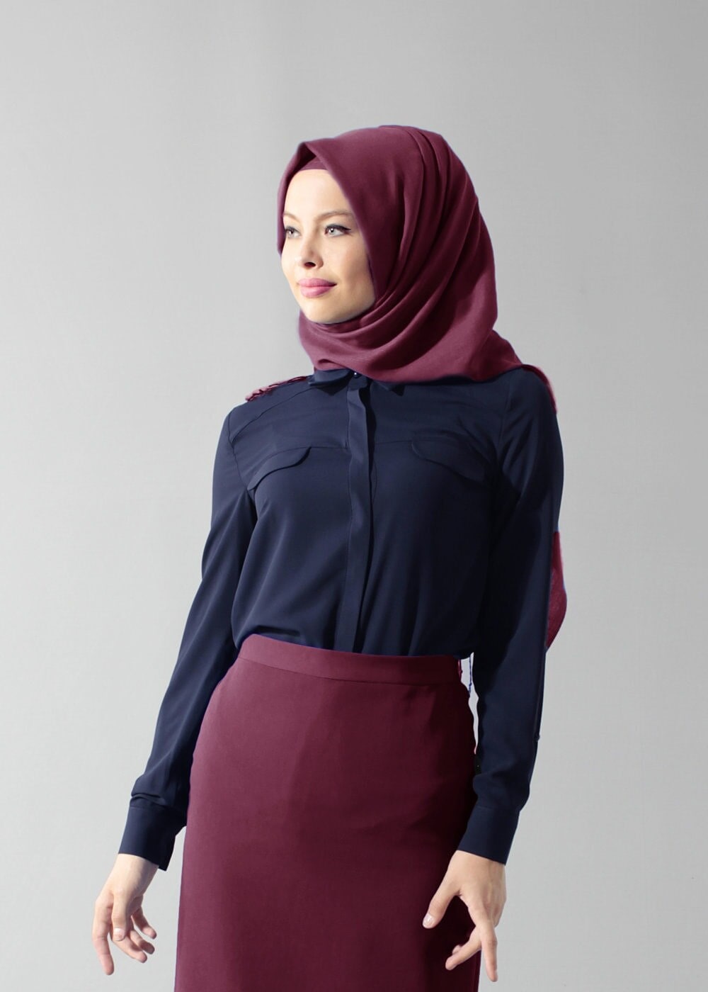 Hijab clothing NAVY BLUE BASIC CHIFFON BLOUSE 4121 