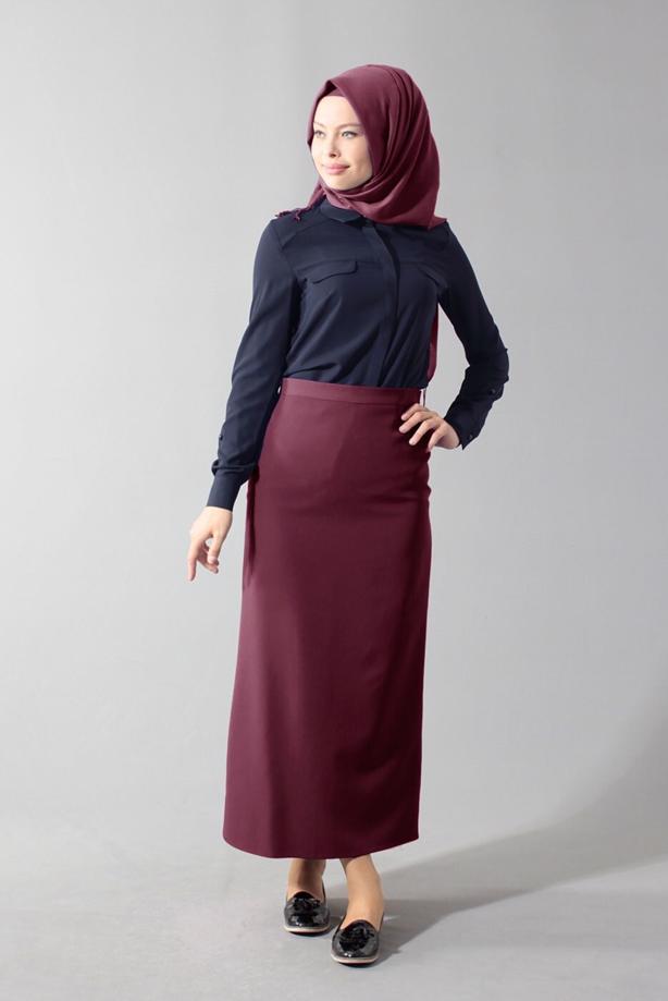 Hijab clothing NAVY BLUE SHIRT COLLAR BLOUSE 4121 - TRENDTESETTÜR