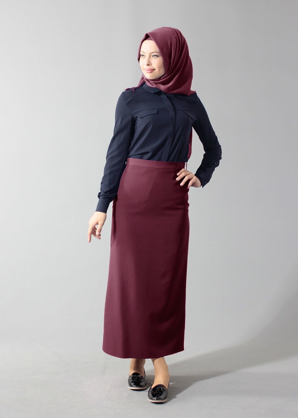 Hijab clothing NAVY BLUE BASIC CHIFFON BLOUSE 4121 