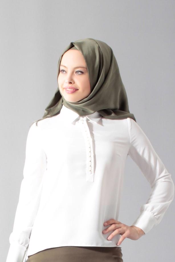 Hijab clothing CREAM BUTTONED BLOUSE 4122  - TRENDTESETTÜR