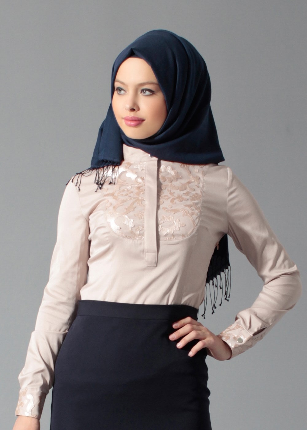 Hijab clothing ECRU GUIPURE DETAIL BLOUSE 4134