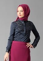 Hijab clothing NAVY BLUE GUIPURE DETAIL BLOUSE 4134