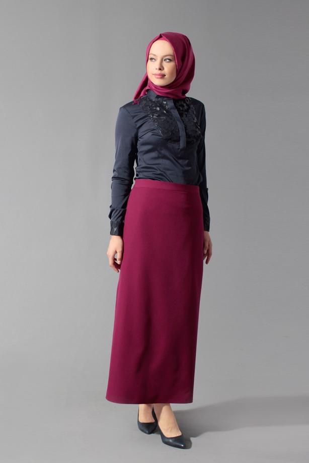 Tesettür giyim LACİVERT GÜPÜR DETAYLI BLUZ 4134  - TRENDTESETTÜR