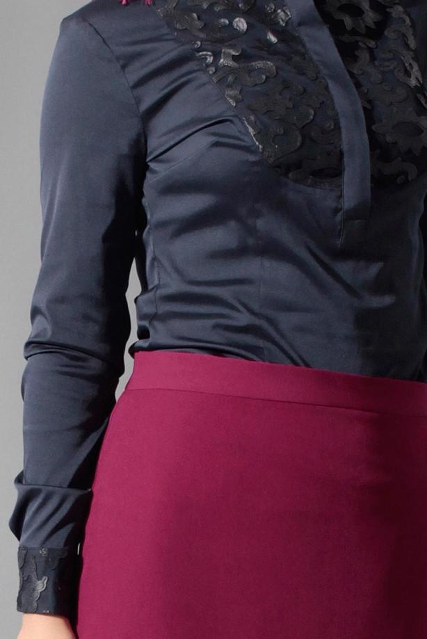 Tesettür giyim LACİVERT GÜPÜR DETAYLI BLUZ 4134  - TRENDTESETTÜR