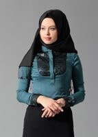 Tesettür giyim YEŞİL GÜPÜR DETAYLI BLUZ 4134 