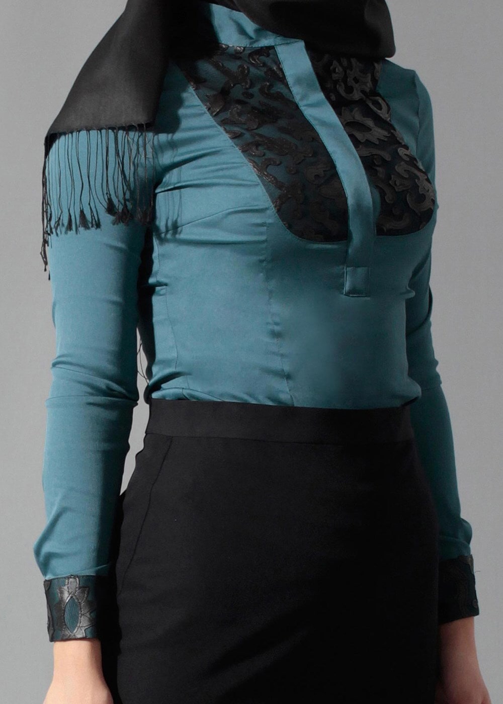 Vêtements hijab VERT BLOUSE DÉTAIL GUIPURE 4134