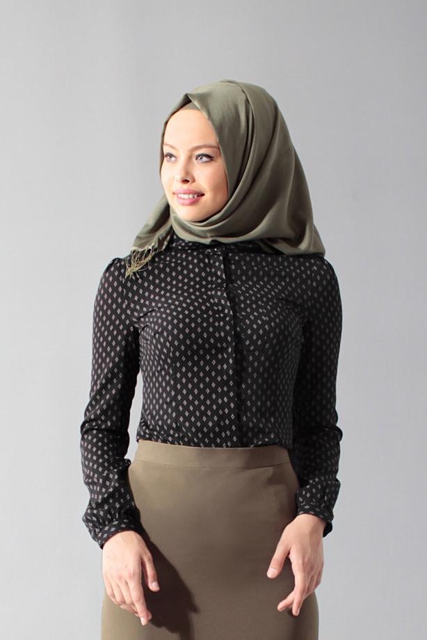 Hijab clothing BLACK BASIC CHIFFON BLOUSE 4139  - TRENDTESETTÜR