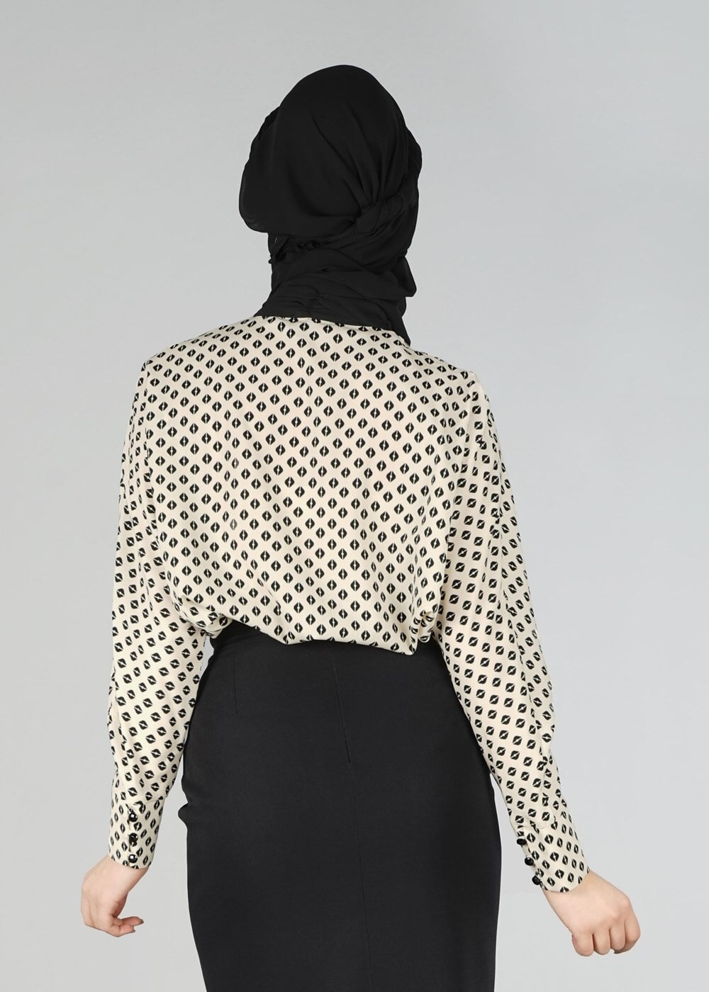 Tesettür giyim KREM DESENLİ BLUZ 4494