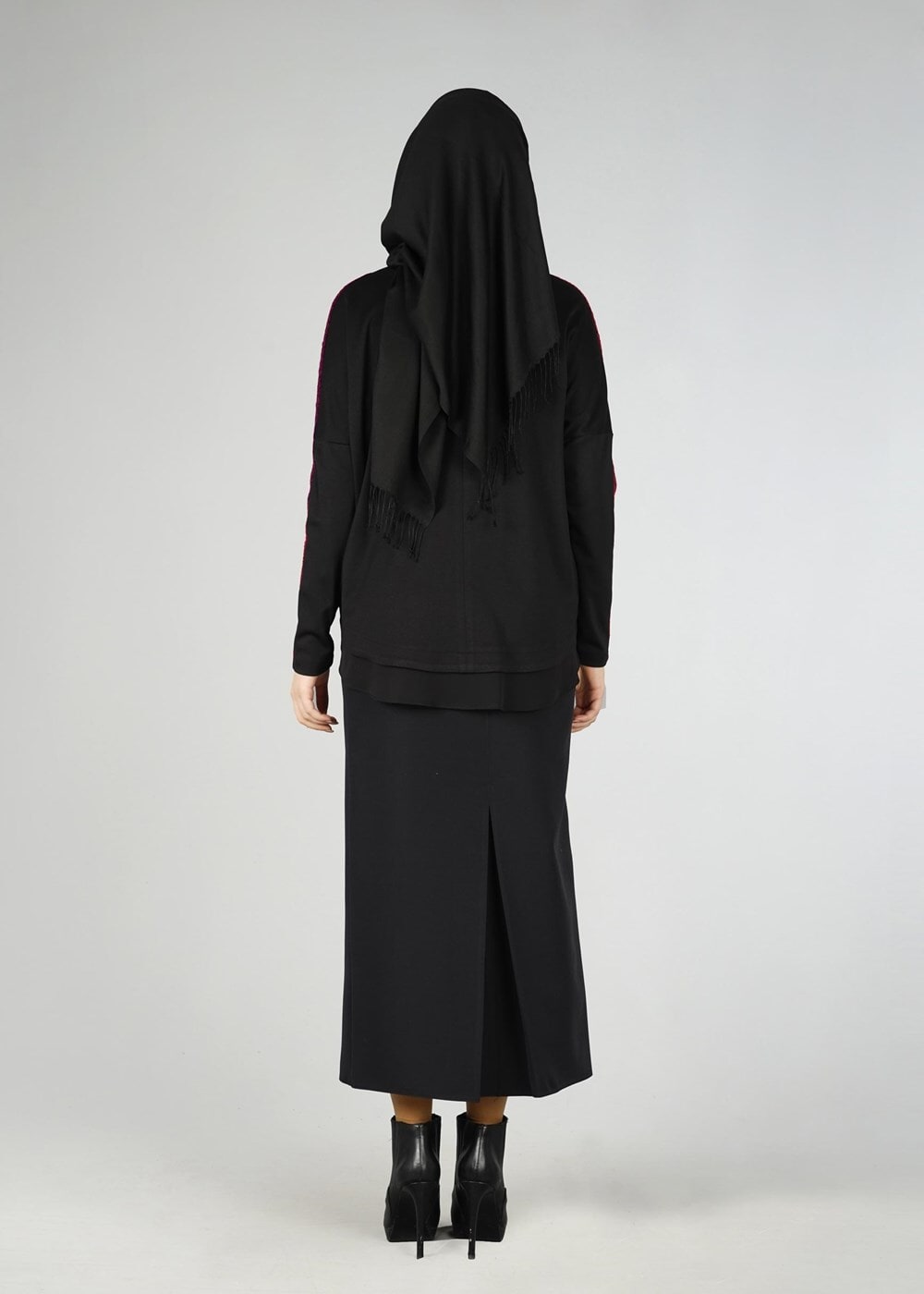 Hijab clothing CLARET RED GUIPURE DETAIL 2-COLOR BLOUSE 4520 