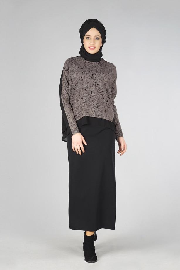 Hijab clothing MINK GUIPURE DETAIL 2-COLOR BLOUSE 4520  - TRENDTESETTÜR