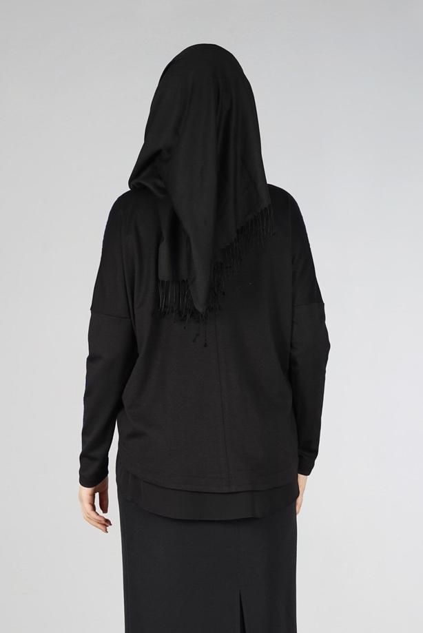 Hijab clothing NAVY BLUE GUIPURE DETAIL 2-COLOR BLOUSE 4520  - TRENDTESETTÜR