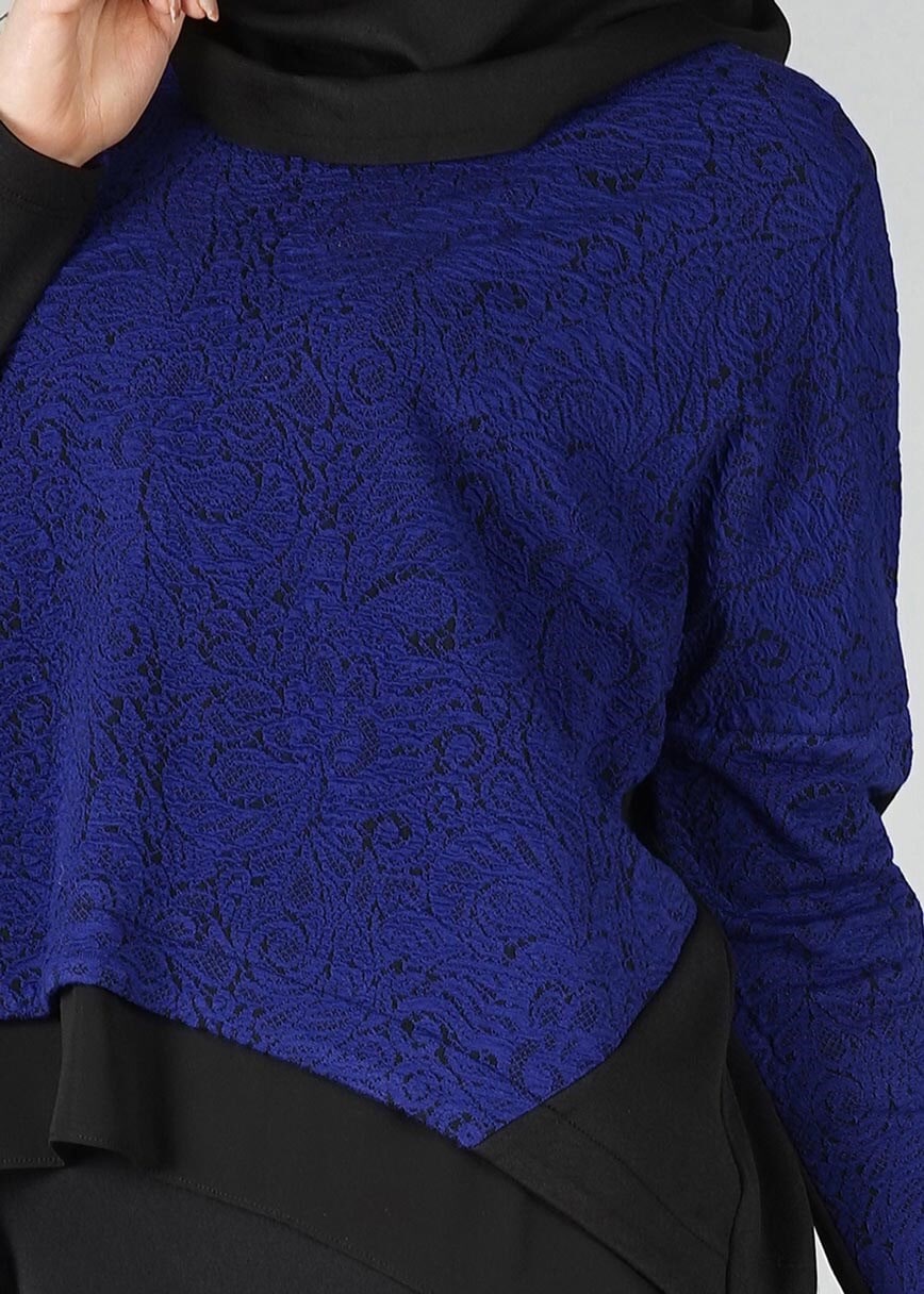 Vêtements hijab BLEU MARINE BLOUSE BICOLORE DÉTAIL GUIPURE 4520