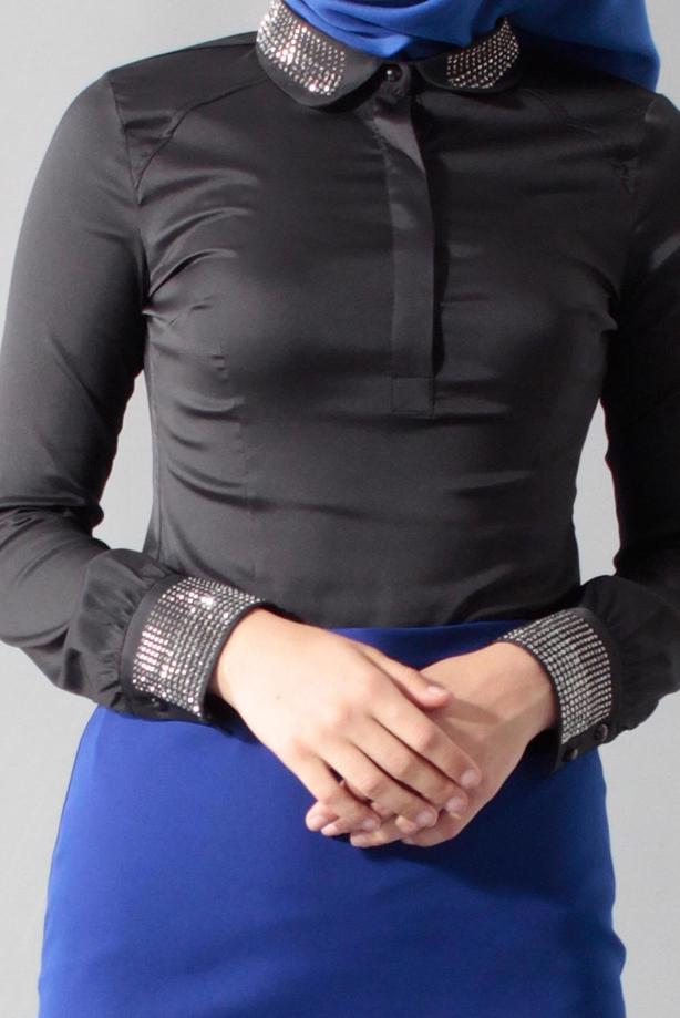 Hijab clothing BLACK GEM DETAILED BLOUSE 4864 - TRENDTESETTÜR