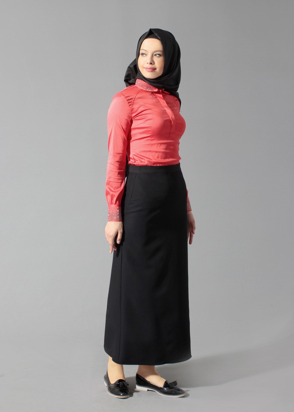 Tesettür giyim MERCAN TAŞ DETAYLI BLUZ 4864