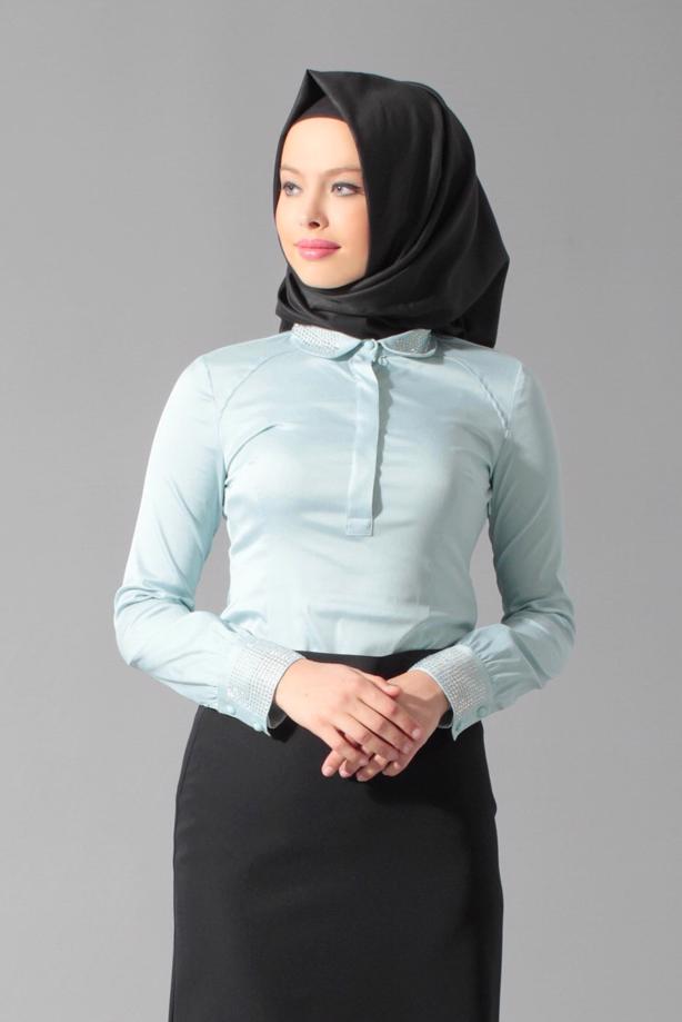 Hijab clothing BLUE GEM DETAILED BLOUSE 4864 - TRENDTESETTÜR