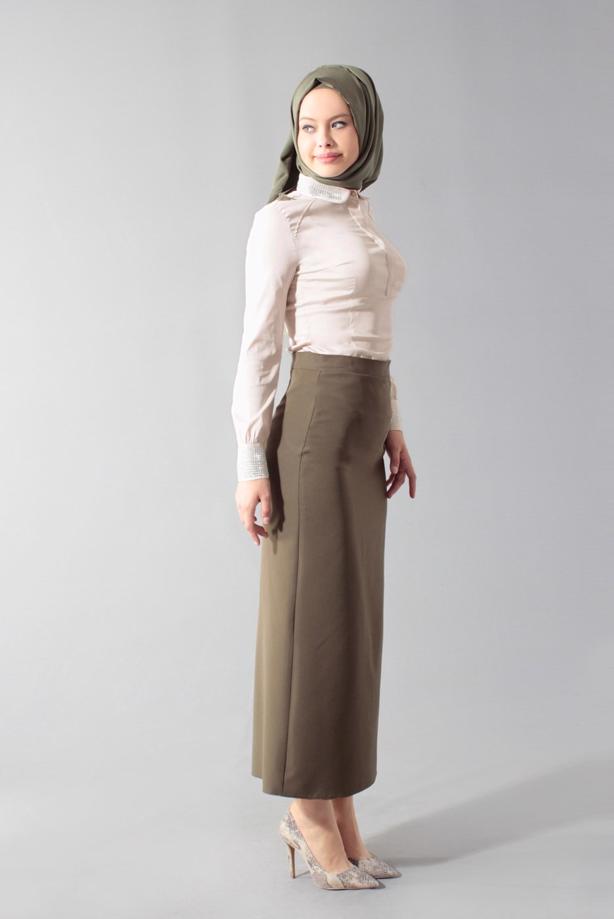 Hijab clothing ECRU GEM DETAILED BLOUSE 4864 - TRENDTESETTÜR