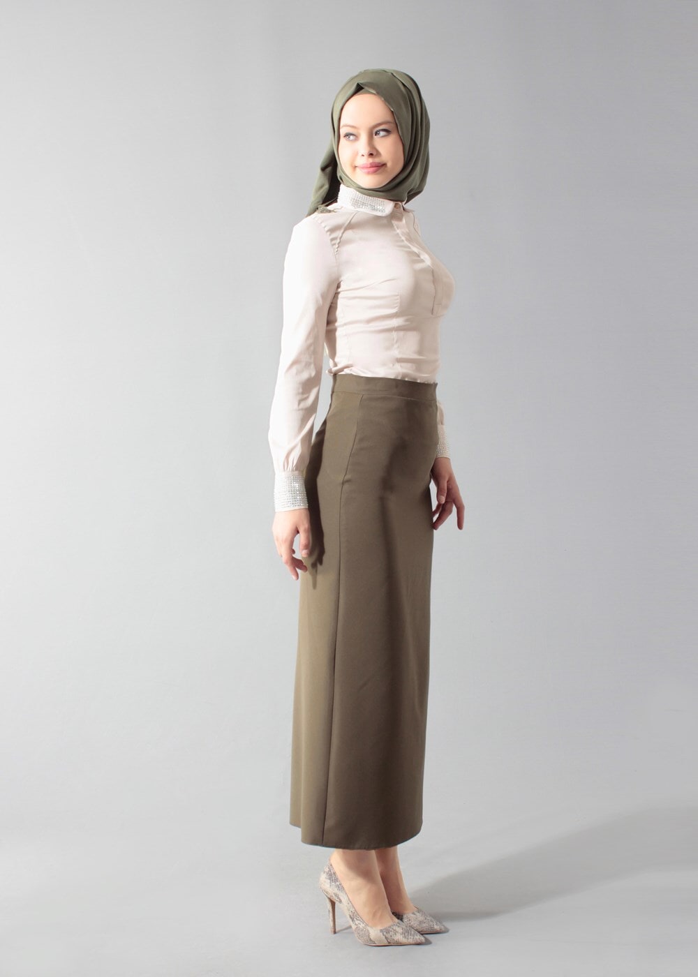 Hijab clothing ECRU COLLAR EMBELLISHED BLOUSE 4864 