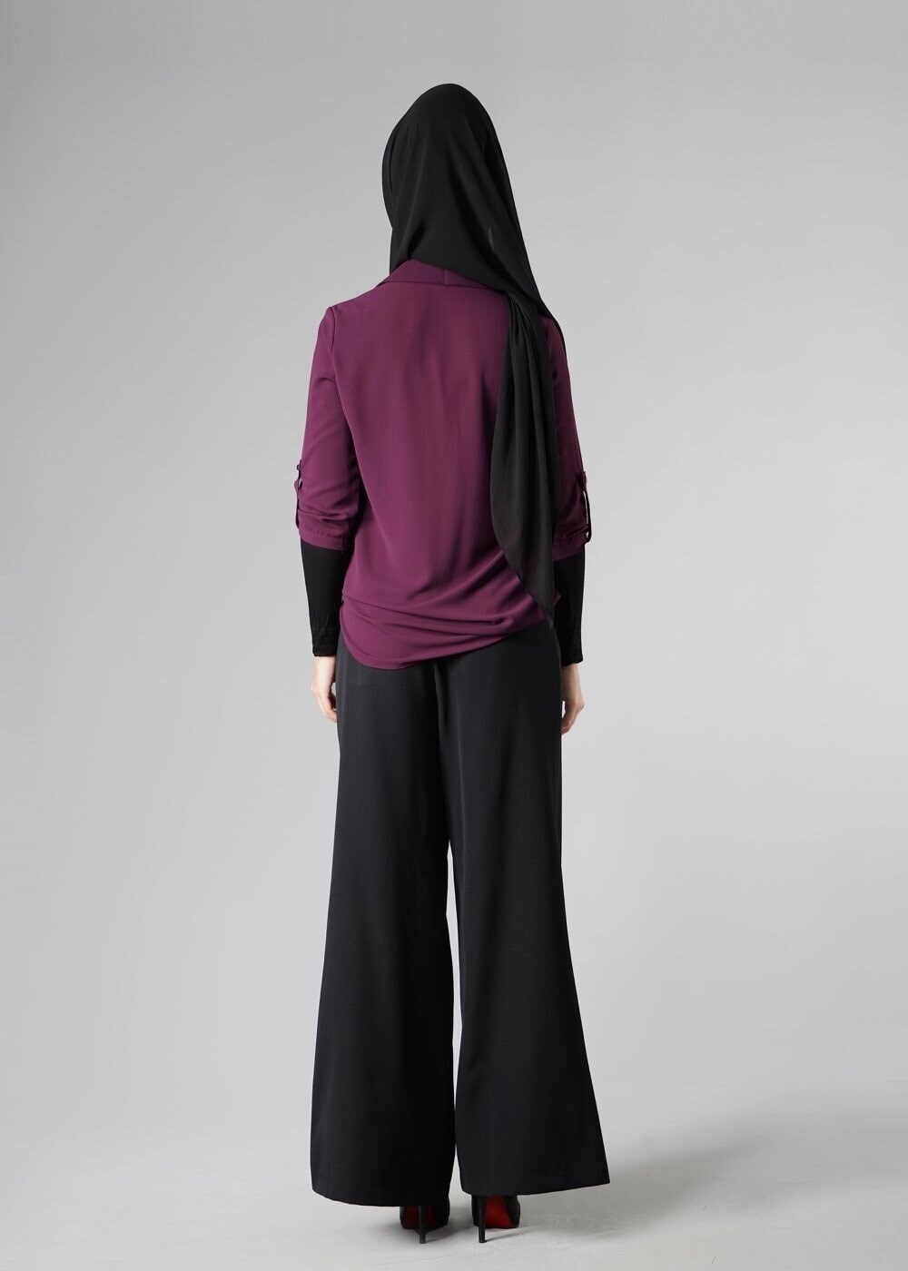 Hijab clothing PLUM CHIFFON THREE-QUARTER SLEEVE BLOUSE 228