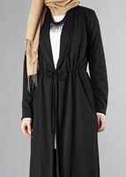 Tesettür giyim SİYAH BELİ BÜZGÜLÜ HIRKA 25504 