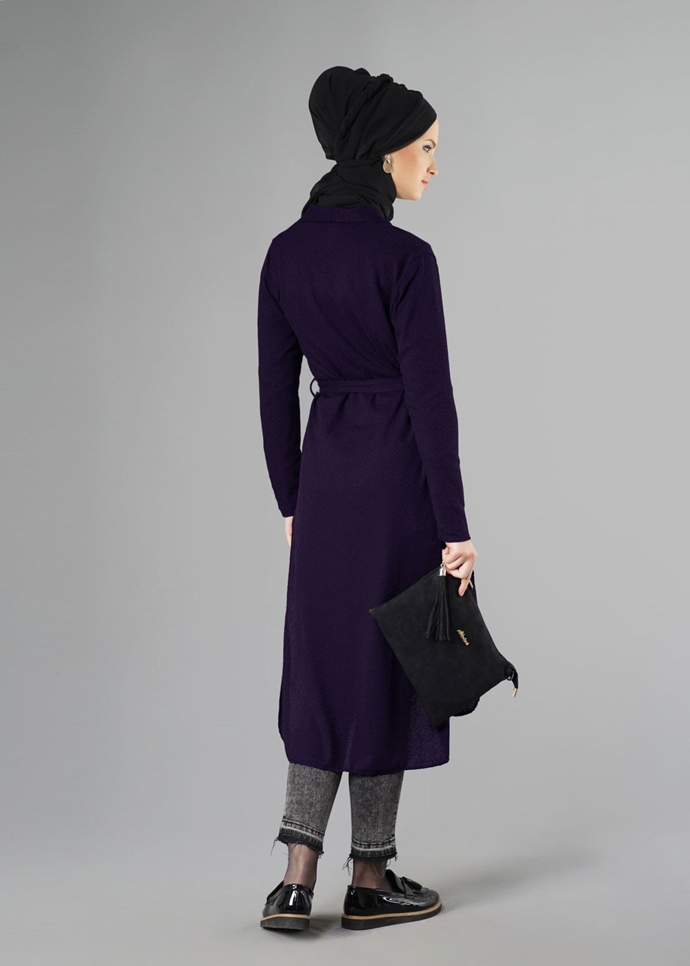 Hijab clothing PURPLE BELTED CARDIGAN 096 