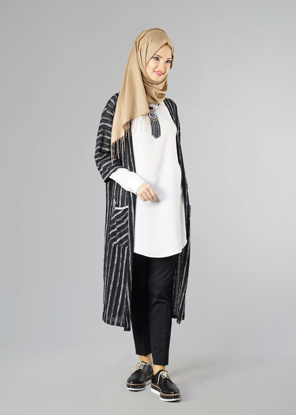 Hijab clothing BLACK STRIPPED CARDIGAN 791 
