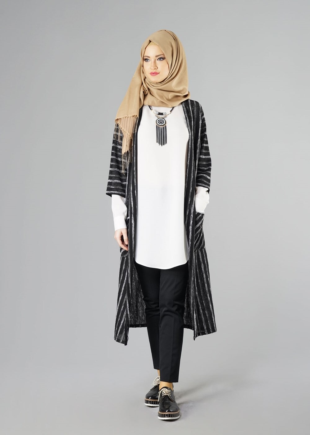 Hijab clothing BLACK STRIPPED CARDIGAN 791 