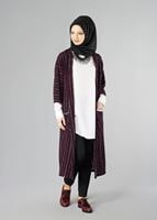 Hijab clothing CLARET RED STRIPPED CARDIGAN 791 