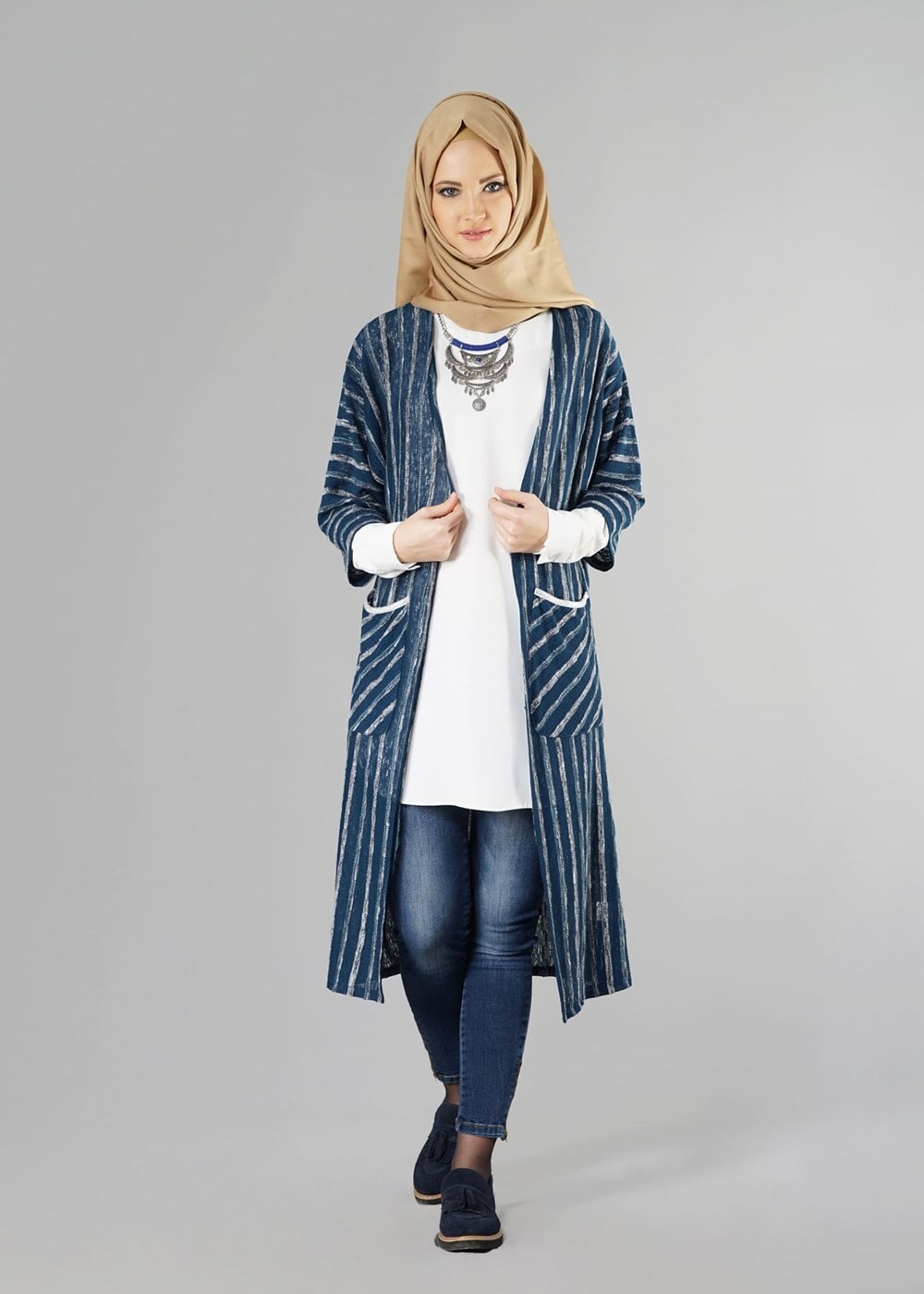 Hijab clothing BLUE STRIPPED CARDIGAN 791 
