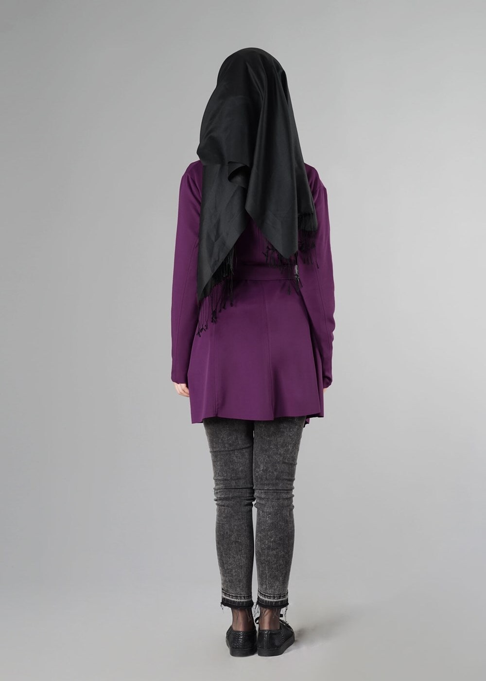 Tesettür giyim MOR BELİ KUŞAKLI CEKET 6130 