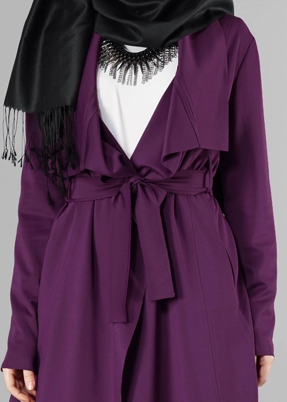 Tesettür giyim MOR BELİ KUŞAKLI CEKET 6130 
