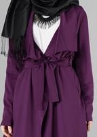 Tesettür giyim MOR BELİ KUŞAKLI CEKET 6130 