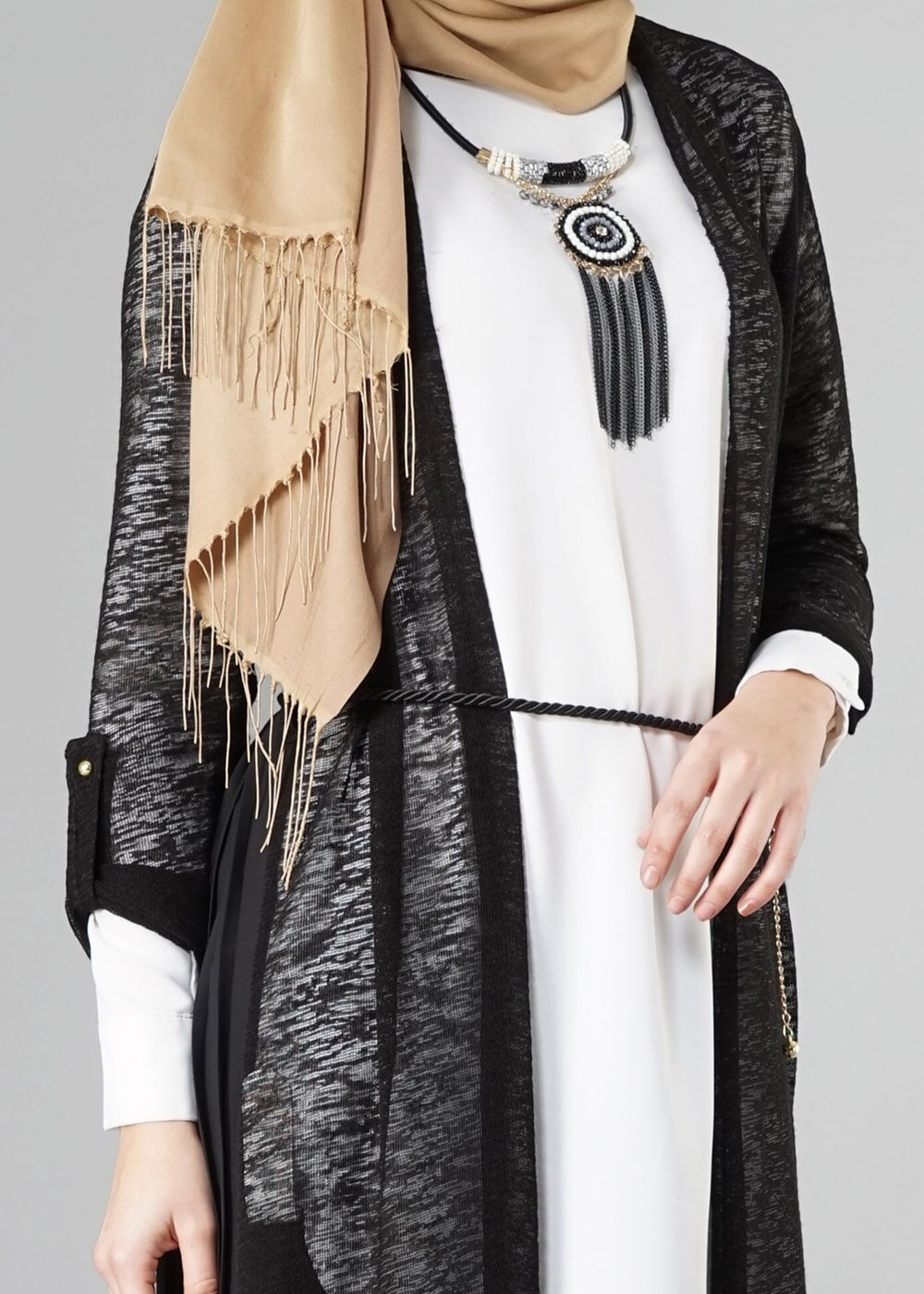 Hijab clothing BLACK TIE-FRONT CARDIGAN 7221 