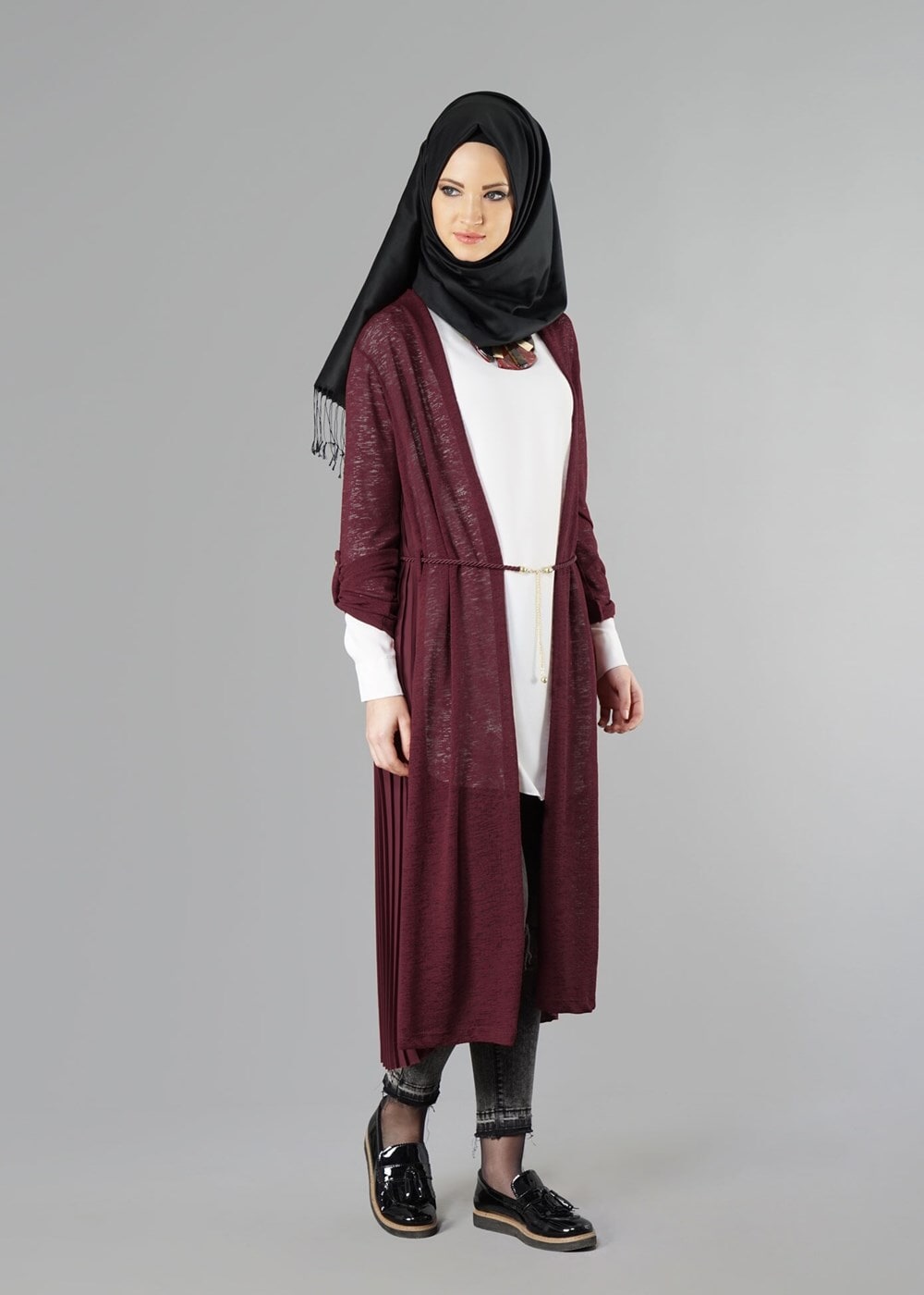 Tesettür giyim BORDO 7221 HIRKA