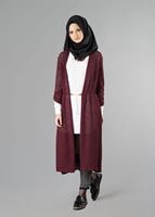 Hijab clothing CLARET RED TIE-FRONT CARDIGAN 7221 