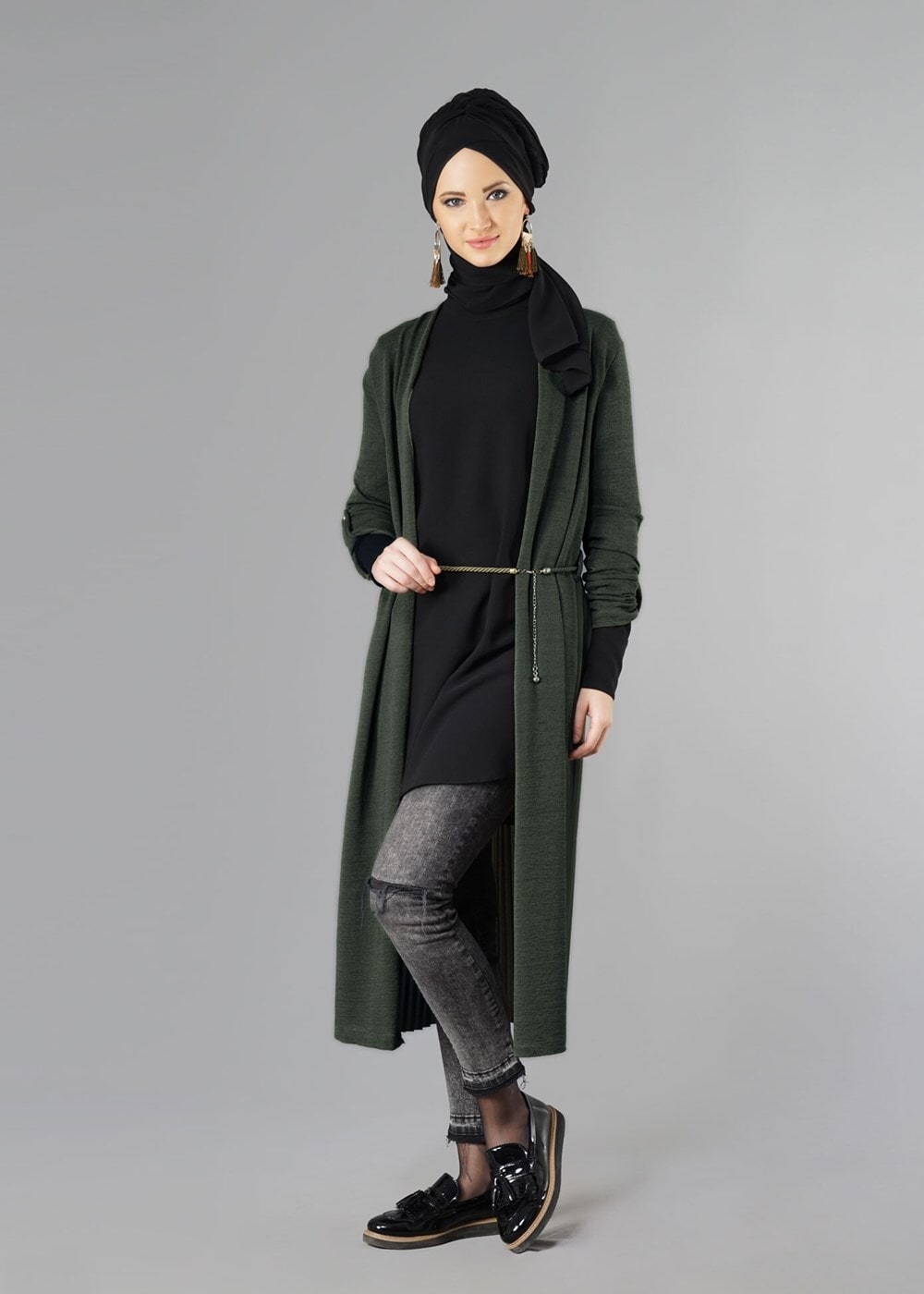 Tesettür giyim HAKİ 7221 HIRKA