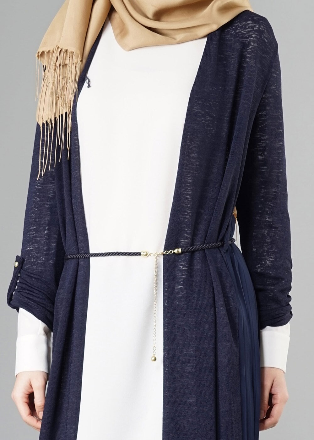 Hijab clothing NAVY BLUE TIE-FRONT CARDIGAN 7221 