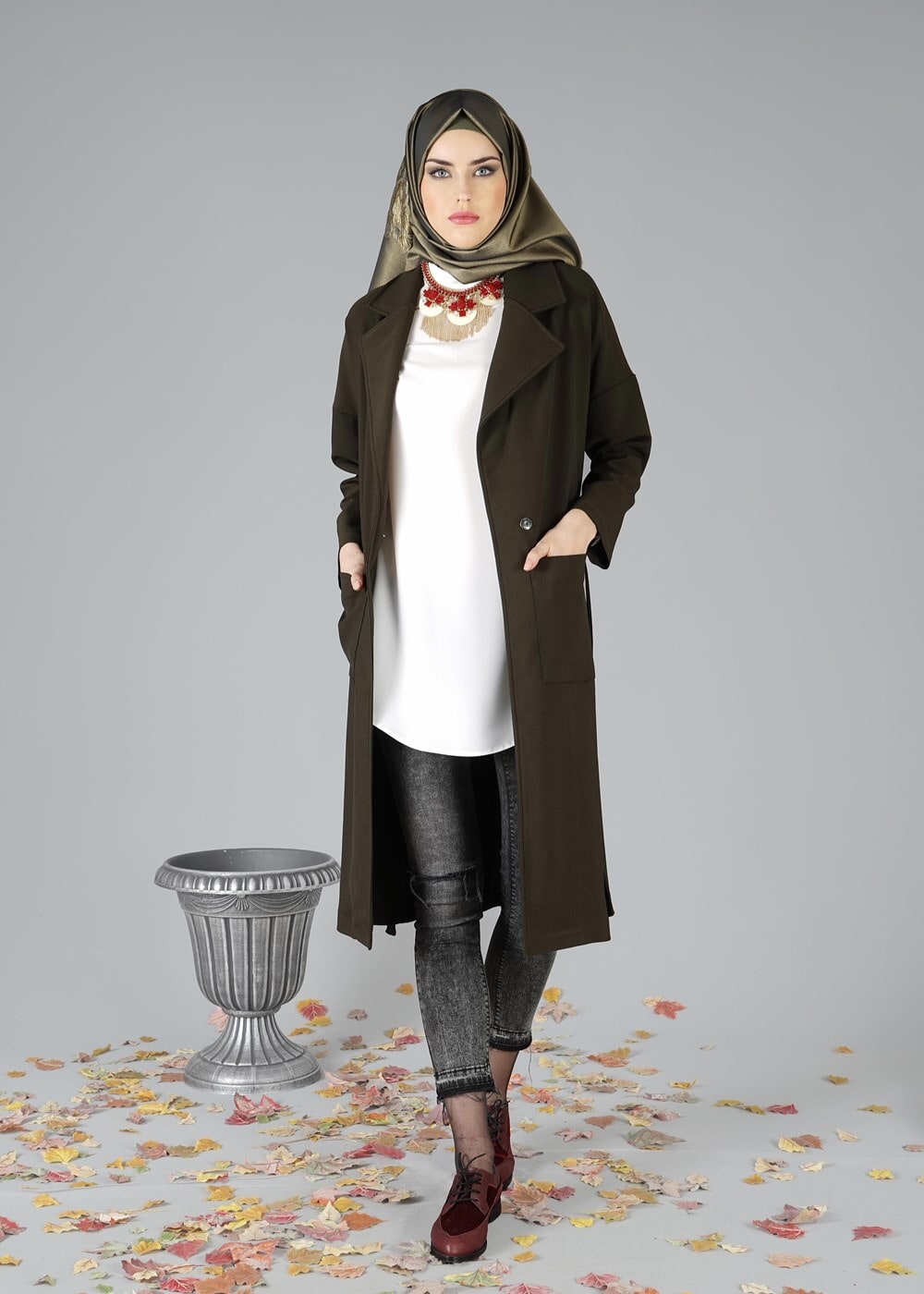 Tesettür giyim HAKİ 8366 CEKET 