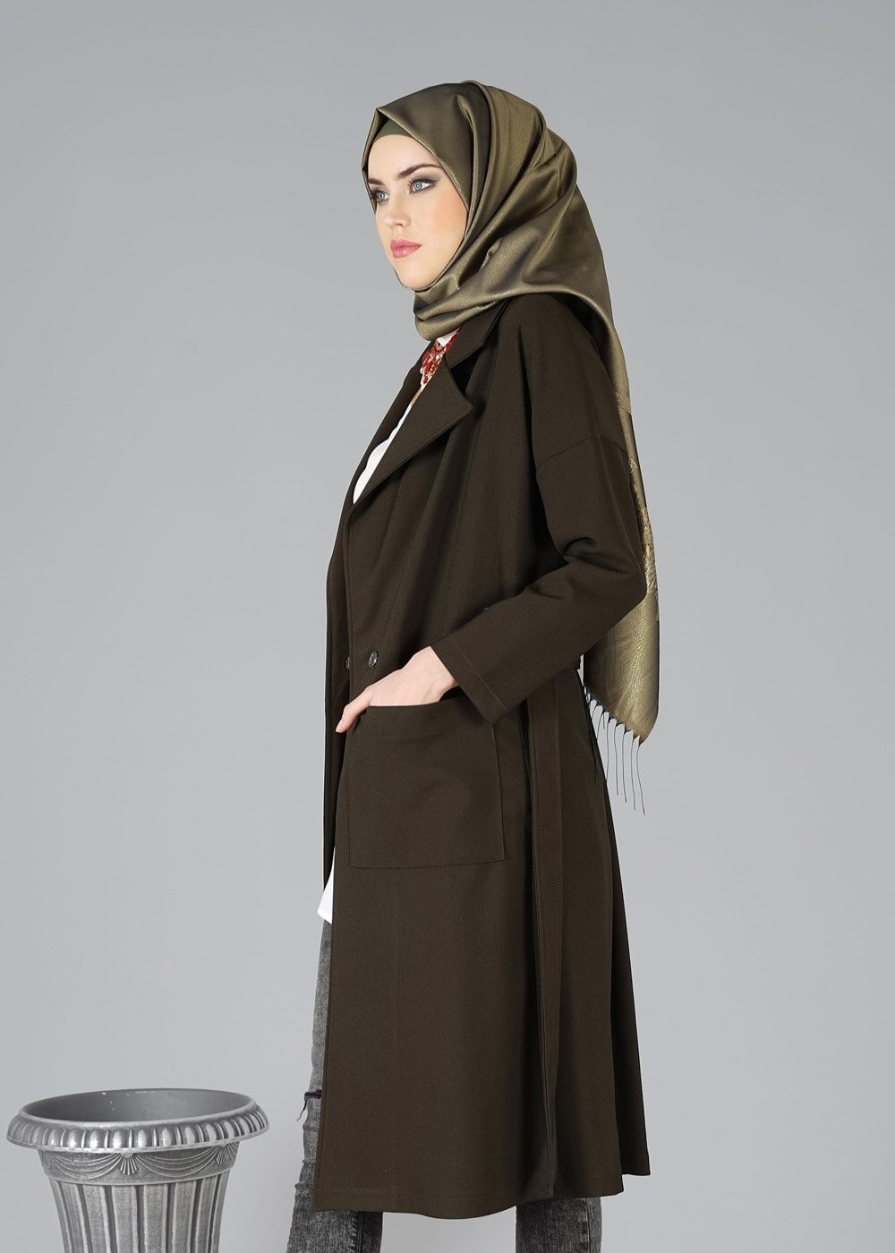 Tesettür giyim HAKİ 8366 CEKET 