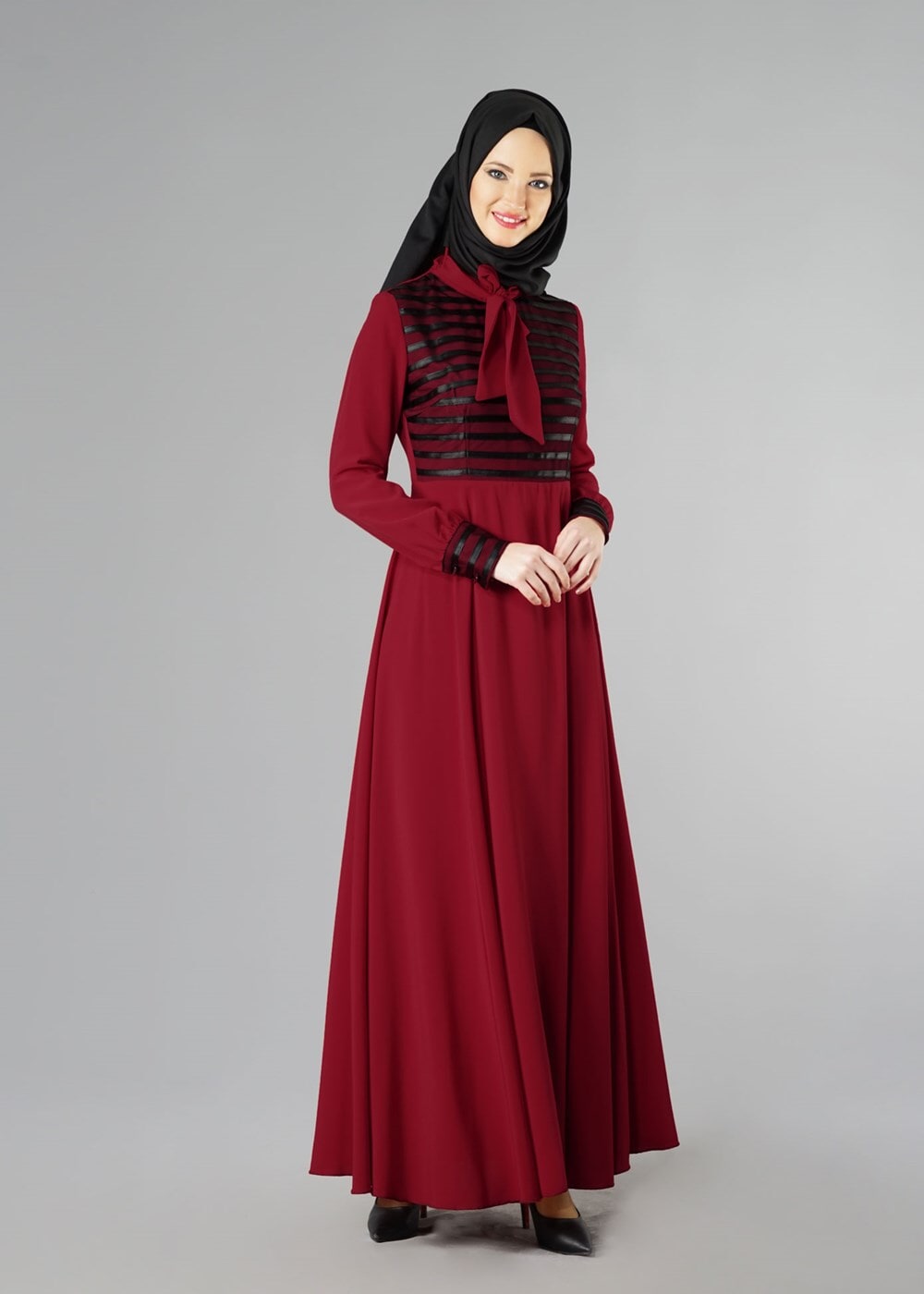 Tesettür giyim BORDO 4028 ELBİSE