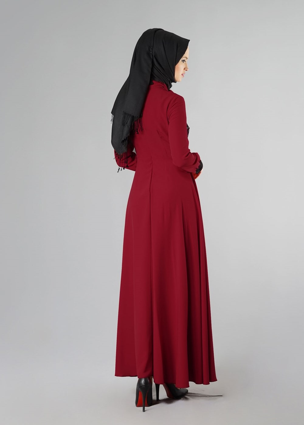 Tesettür giyim BORDO 4028 ELBİSE