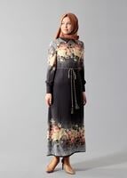 Hijab clothing BLACK FLORAL PRINTED DRESS 4035 