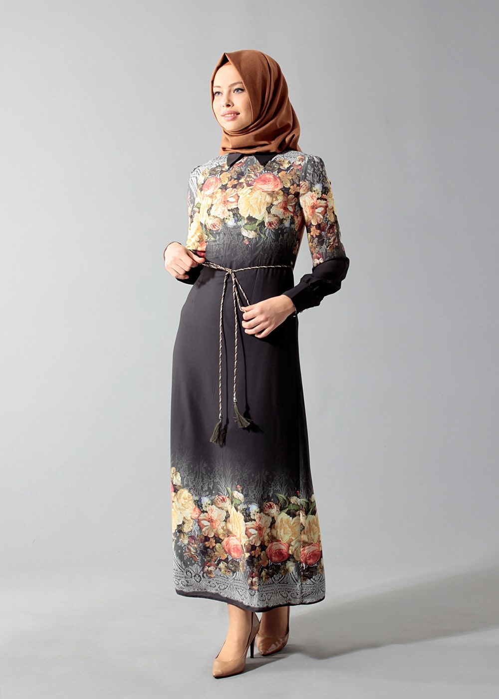 Hijab clothing BLACK FLORAL PRINTED DRESS 4035 