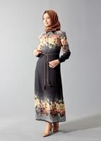 Hijab clothing BLACK FLORAL PRINTED DRESS 4035 