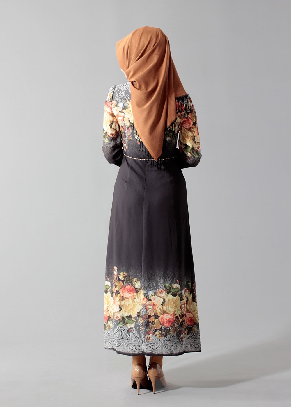Hijab clothing BLACK FLORAL PRINTED DRESS 4035 