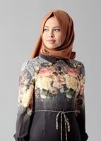 Hijab clothing BLACK FLORAL PRINTED DRESS 4035 