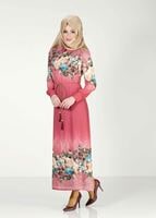 Vêtements hijab ROUGE BORDEAUX ROBE À FLEURS IMPRIMÉES 4035 