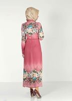 Vêtements hijab ROUGE BORDEAUX ROBE À FLEURS IMPRIMÉES 4035 