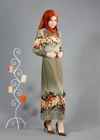 Hijab clothing KHAKI FLORAL PRINTED DRESS 4035